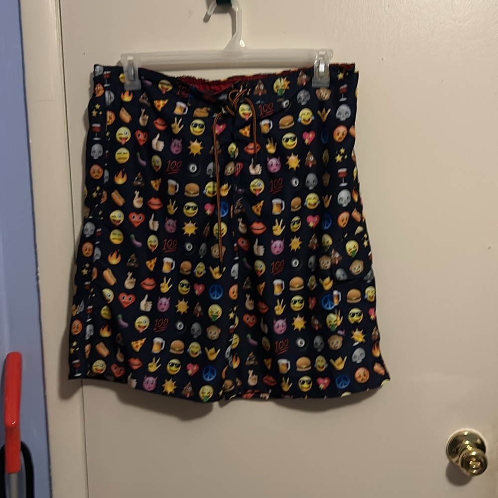 Broken Threads XL Black Emoji Swim Trunks